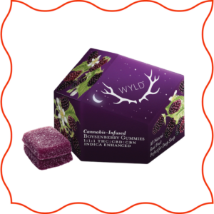 Brand image of WYLD boysenberry THC gummies. 