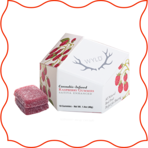 Brand image of WYLD raspberry gummies package. 