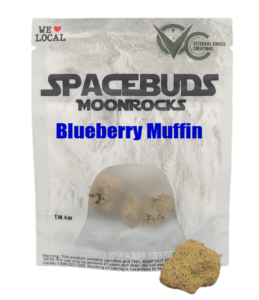 Package of Spacebuds Blueberry Muffin moonrocks. 