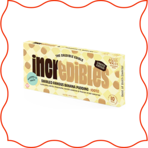 Yellow package of an Incredibles THC chocolate bar.